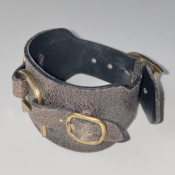 VTG Christian Dior Brown Leather Bronze Saddle D Charm Belt Buckle Logo Bracelet - Picture 10 of 15